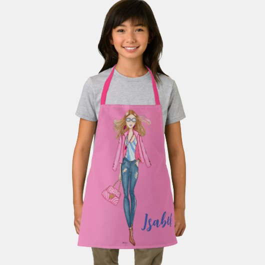 Chica con vaqueros y chaqueta rosa schürze (Insitu)