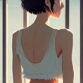 Chica usando shorts de mezclilla ilustración anime poster