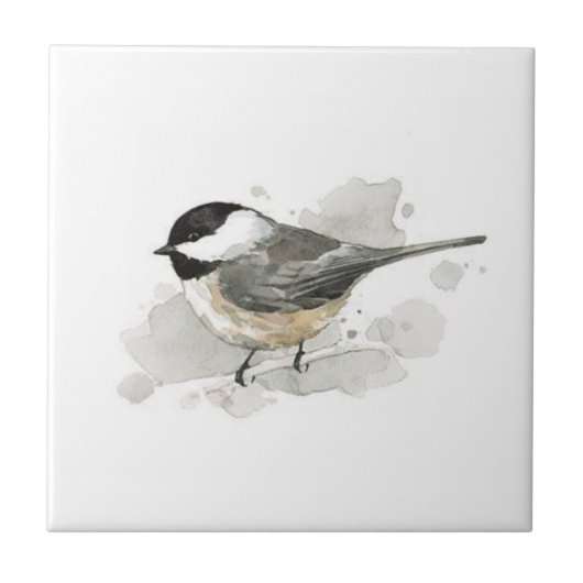 Chicadee auf der White Keramik Tile Fliese (Vorderseite)