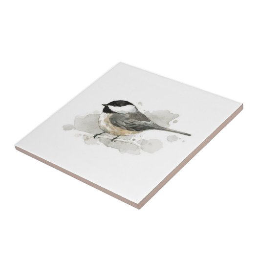 Chicadee auf der White Keramik Tile Fliese (Seite)