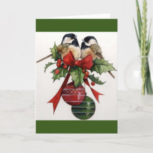 Chicaden und Holly Folded Christmas Card Feiertagskarte