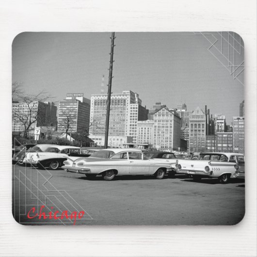 Chicago 1964 Skyline und schöne Tailfin Cars Mousepad (Vorne)