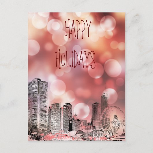 Chicago 2021 Skyline Happy Holidays Postkarte (Vorderseite)