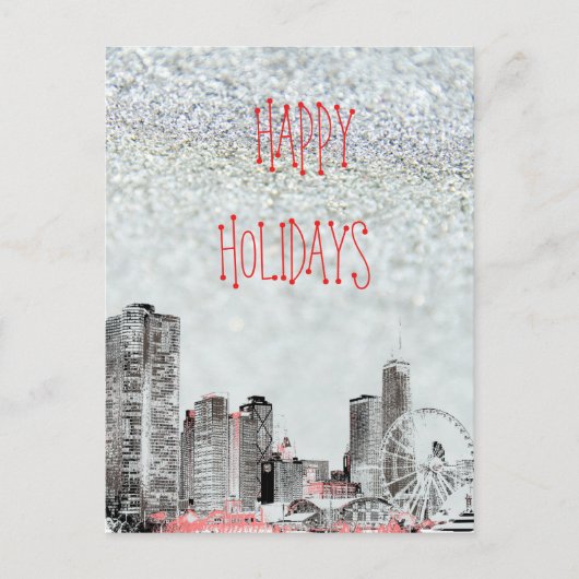 Chicago 2021 Skyline Happy Holidays Postkarte (Vorderseite)