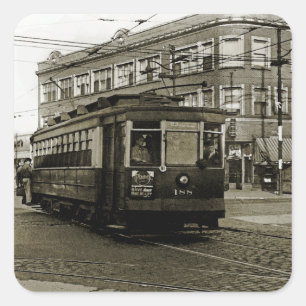 CHICAGO 63RD AND WESTERN 1952 TROLLEY ART SEPIA QUADRATISCHER AUFKLEBER
