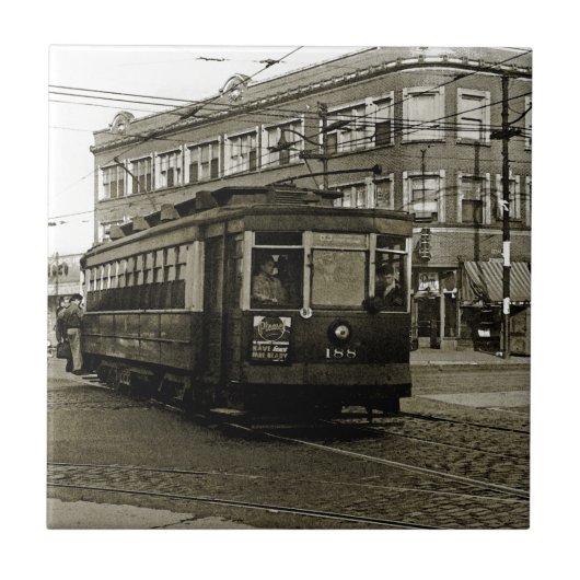 CHICAGO 63RD UND WESTERN 1952 TROLLEY ART SEPIA FLIESE (Vorderseite)
