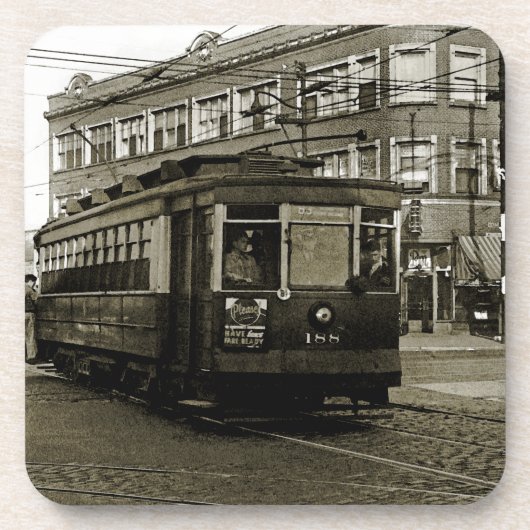 CHICAGO 63RD UND WESTERN 1952 TROLLEY ART SEPIA GETRÄNKEUNTERSETZER (Vorderseite)