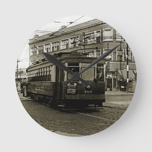 CHICAGO 63RD UND WESTERN 1952 TROLLEY ART SEPIA RUNDE WANDUHR (Vorderseite)