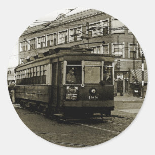 CHICAGO 63RD UND WESTERN 1952 TROLLEY ART SEPIA RUNDER AUFKLEBER