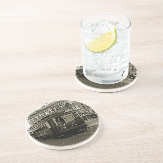 CHICAGO 63RD UND WESTERN 1952 TROLLEY ART SEPIA SANDSTEIN UNTERSETZER (Seite)