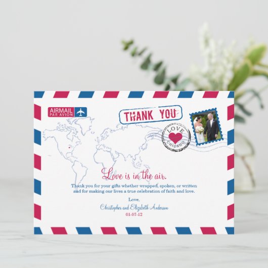 Chicago Airmail Wedding Vielen Dank Dankeskarte (Stehend Vorderseite)