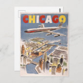 Chicago Airplane Vintage Travel Postcard Postkarte (Vorne/Hinten)