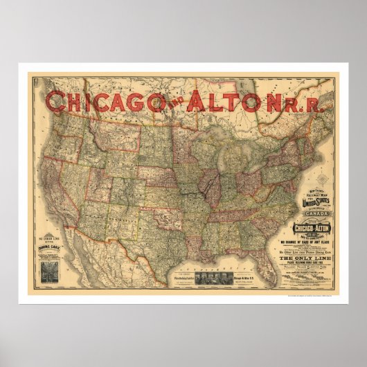 Chicago & Alton Railroad Map 1883 Poster (Vorne)