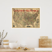 Chicago & Alton Railroad Map 1883 Poster (Küche)