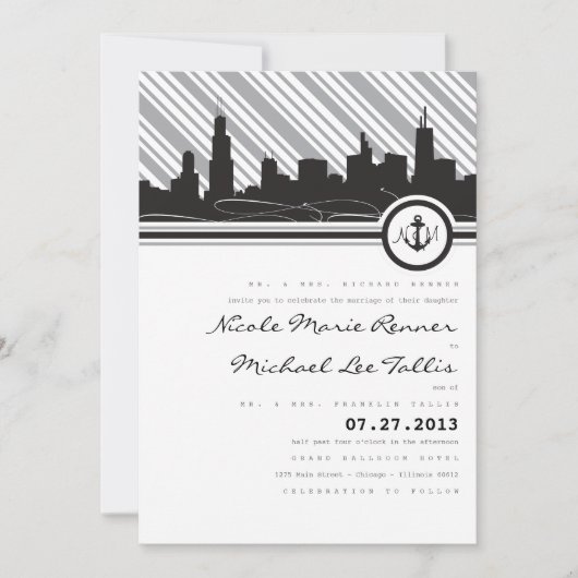 Chicago-Anker-Monogramm-Hochzeits-Einladung Einladung (Vorderseite)