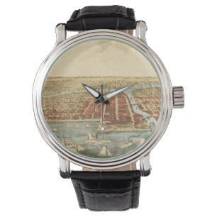 Chicago Antique Karte, LaSalle Straße und Fluss Armbanduhr