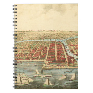 Chicago Antique Karte, LaSalle Street und Fluss Notizblock