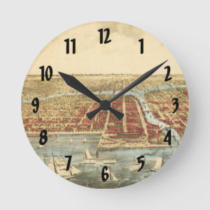 Chicago Antique Karte, LaSalle Street und Fluss Runde Wanduhr