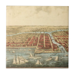 Chicago Antique Map, LaSalle Street und Fluss Fliese