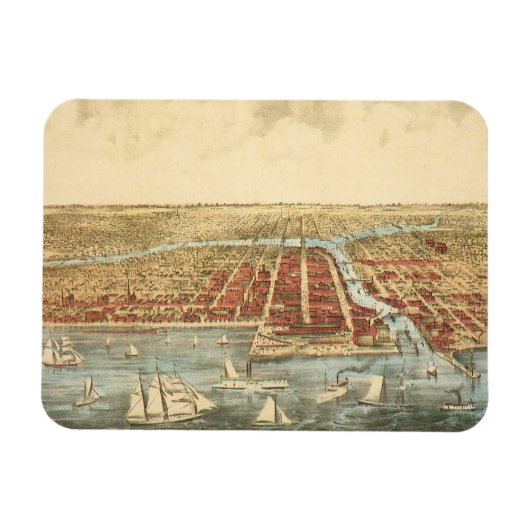 Chicago Antique Map, LaSalle Street und Fluss Magnet (Horizontal)