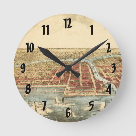 Chicago Antique Map, LaSalle Street und Fluss Runde Wanduhr (Vorderseite)