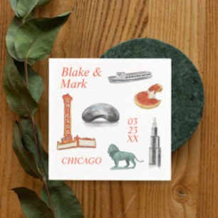 Chicago Aquarell Icons Wedding Cocktail Napkins Serviette
