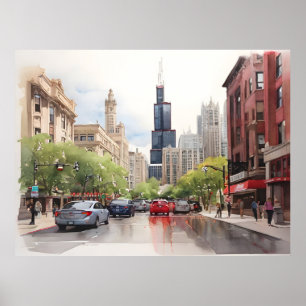 Chicago-Aquarell-Kunst Poster