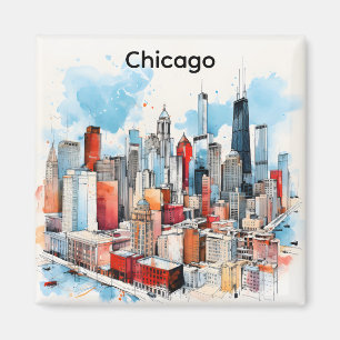 Chicago-Aquarellmalerei Skyline-Stadtansicht Magnet