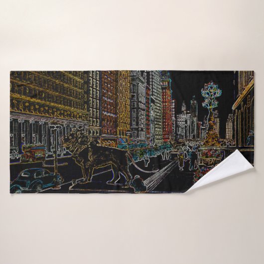 CHICAGO ART INSTITUTE LIONS MICHIGAN AVE NEON 1930 BADEHANDTUCH (Badehandtuch)