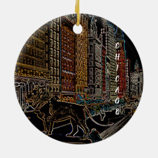 CHICAGO ART INSTITUTE LIONS MICHIGAN AVE NEON 1930 KERAMIK ORNAMENT (Hinten)