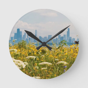 Chicago as seen from Montrose Harbor's bird Runde Wanduhr