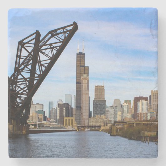 Chicago aus dem Fluss Steinuntersetzer (Vorderseite)