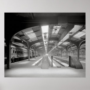 Chicago-Bahnstation, 1920. Vintage Eisenbahn Poster