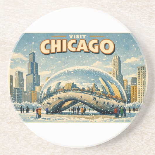 Chicago Bean in Winter coaster Getränkeuntersetzer (Vorne)