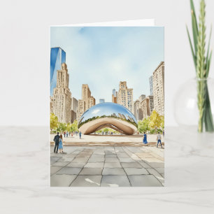 Chicago Bean Watercolor Karte