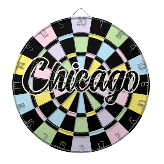 Chicago bearbeitbare Texte Schwarz und Pastellfarb Dartscheibe (vorne)