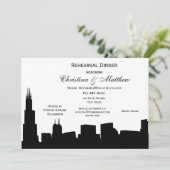 Chicago Black Skyline Silhouette Probe Dinner Einladung (Stehend Vorderseite)