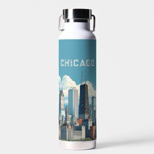 Chicago Blaue Skyline Trinkflasche (Vorne)