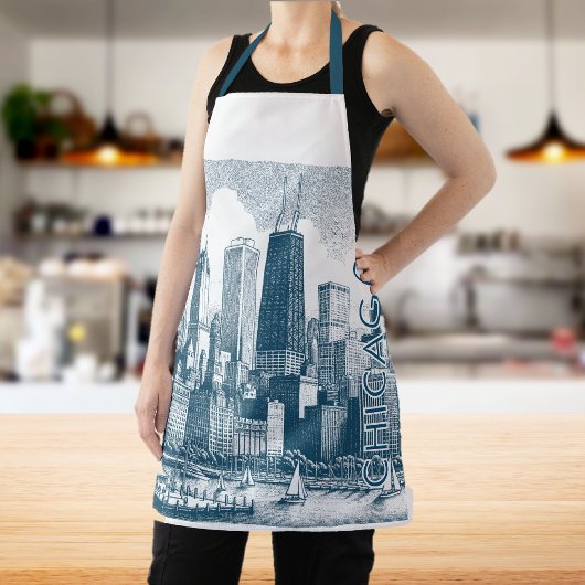 Chicago Blue White All-Over Print Schürze