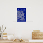 Chicago Blueprint City Map Poster Blue Minimalist (Küche)