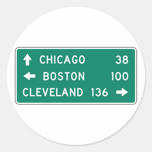 Chicago Boston Cleveland Highway Sign Runder Aufkleber (Vorderseite)
