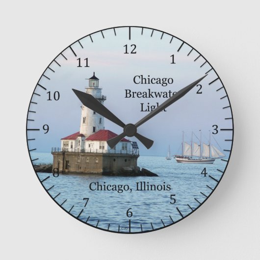 Chicago Breakwater Light and boat clock Runde Wanduhr (Vorderseite)