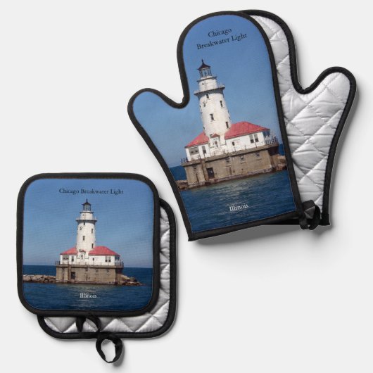 Chicago Breakwater Light Ofenhandschuh & Topflappen-Set (Vorderseite/Rückseite)