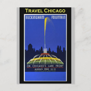 Chicago Buckingham Fountain Vintage Travel Postkarte