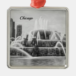 Chicago Buckingham Grayscale Metal Ornament