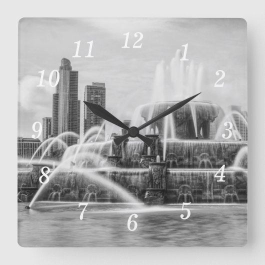 Chicago Buckingham Grayscale Wall Clock Quadratische Wanduhr (Vorderseite)