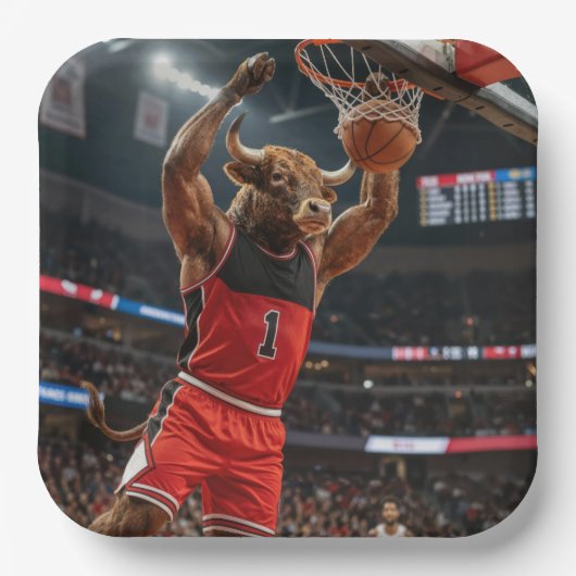 Chicago Bull Basketball Slam Dunking the Ball Pappteller (Vorderseite)