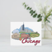 Chicago Cartoon Skyline Postkarte (Stehend Vorderseite)