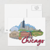 Chicago Cartoon Skyline Postkarte (Vorne/Hinten)