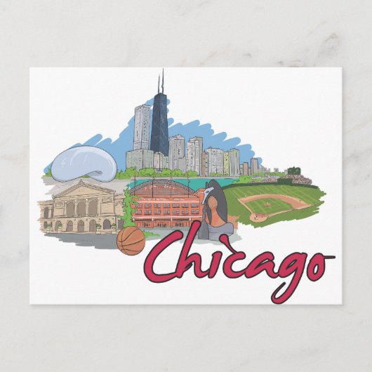 Chicago Cartoon Skyline Postkarte (Vorderseite)